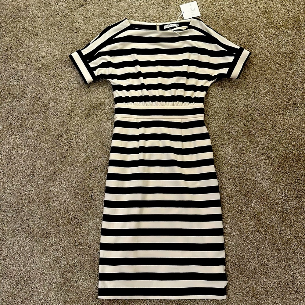 Black and White Striped Short Sleeve Sheath Dress